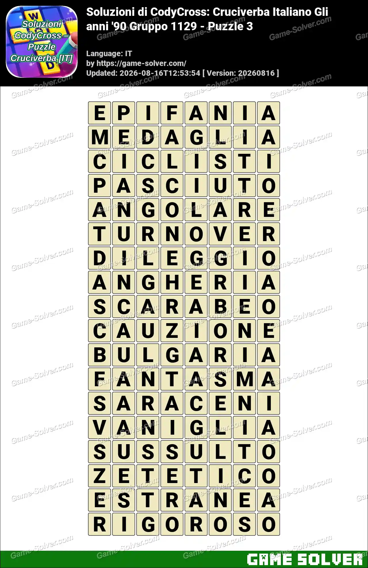 Soluzioni di CodyCross: Cruciverba Italiano Gli anni ’90 Gruppo 1129 – Puzzle 3